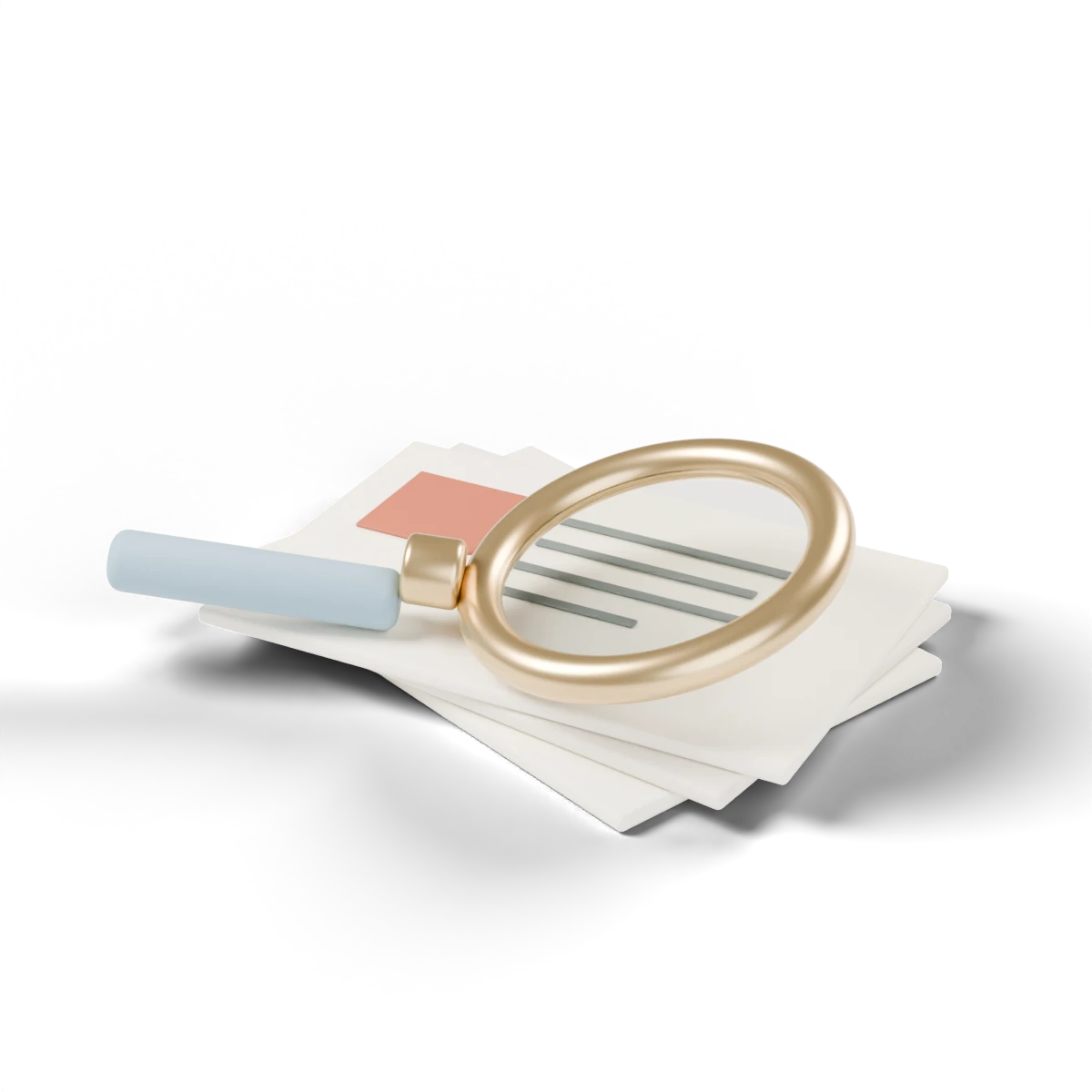 A brass magnifier over a stack of working notes.